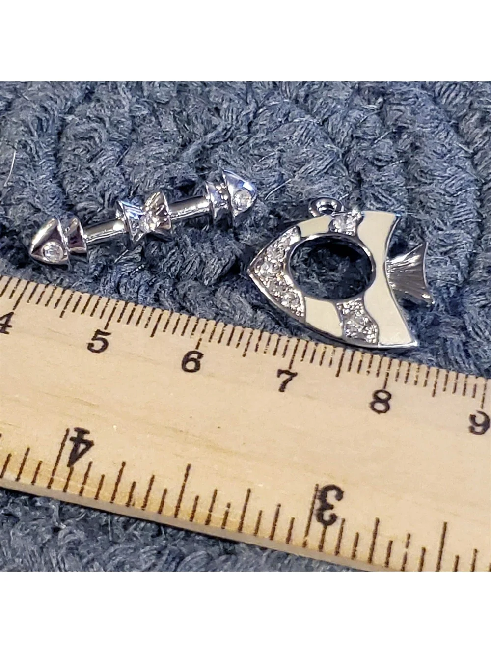 Vintage Austrian Crystal Silver Cream Enamel Tropical Fish Toggle Clasp